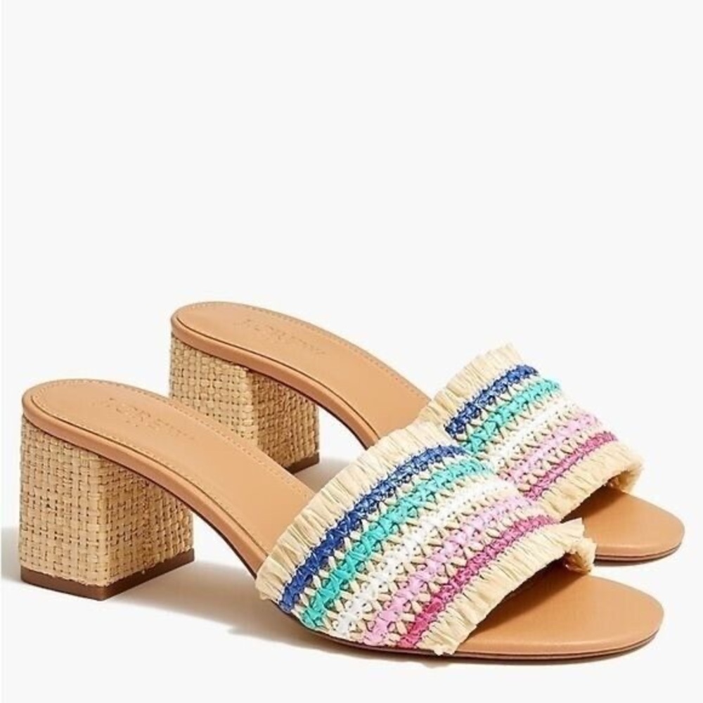 J Crew Faux-Raffia Block-Heel Mule Sandals